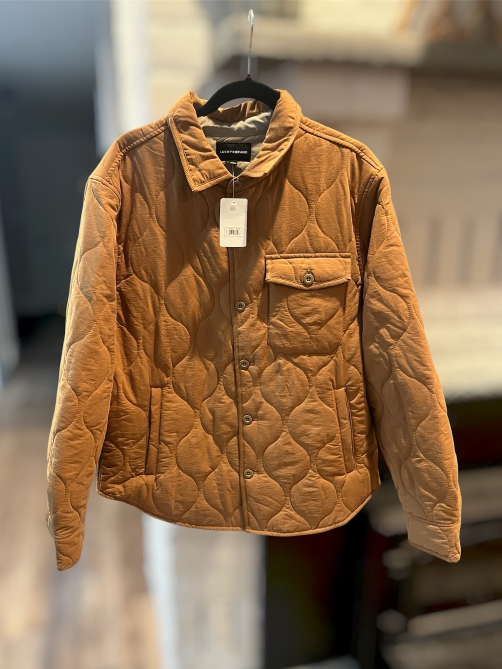 Lucky Brand Men’s L Camel Quilted Shirt Jacket NWT Cotton Blend